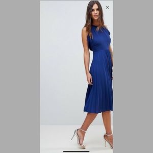 Asos Pleated Midi Dress With Ruffle Open Back